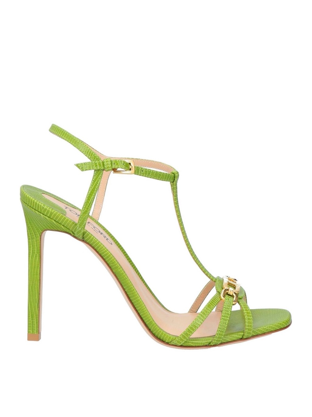 Tom Ford Lime Green T-Strap Stiletto Sandal with Gold Hardware